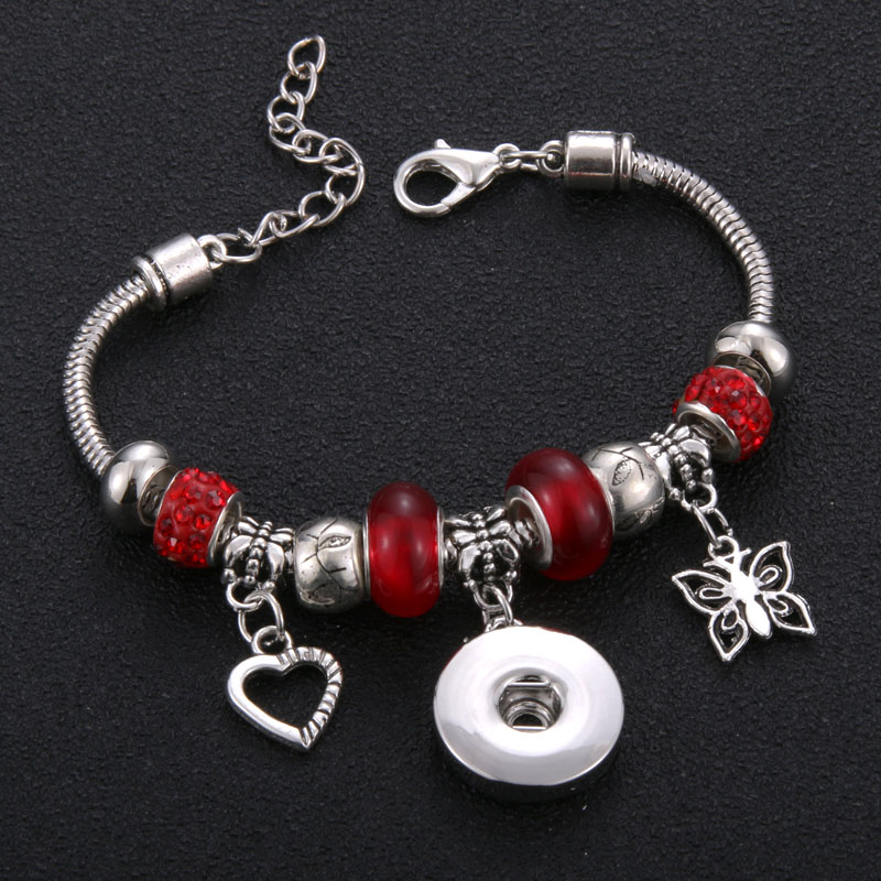 Trendy Metal Beading Snap Bracelet Snap Button Bracelet Bangles fit 18MM Snap Jewelry Butterfly Beads Making Jewelry