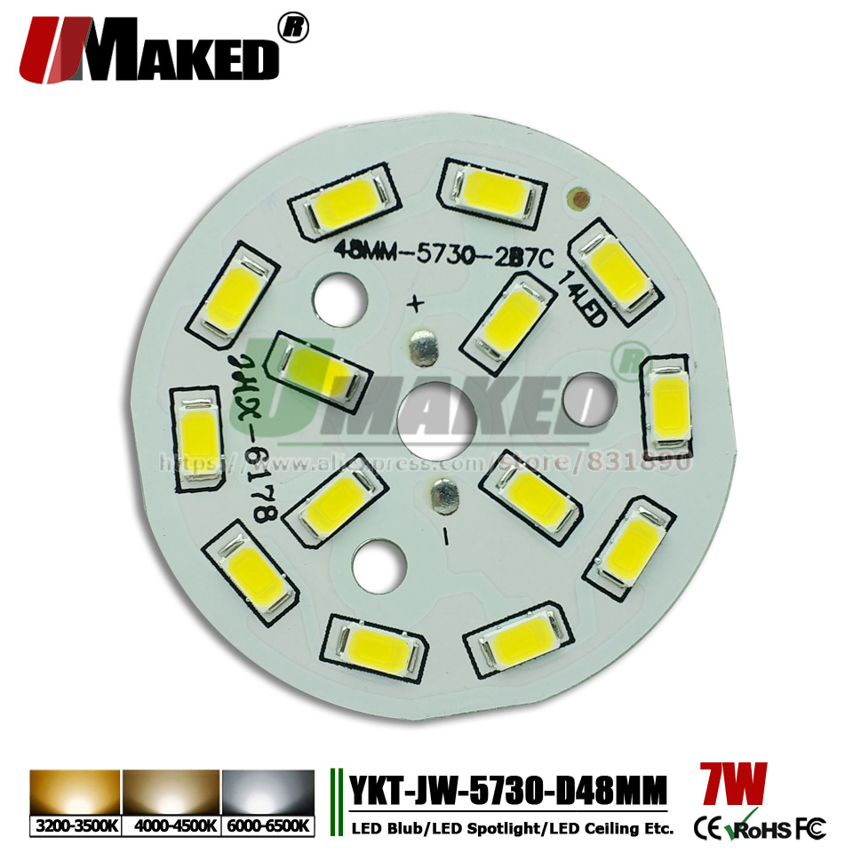 UMAKED 7W 48mm LED Light PCB Installed SMD 5730 LEDs Aluminum Lamp plate Warm/Natural/White Color for Bulb Ceilig lights DIY