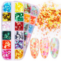 12 Colors Nail Sequins Glitter Powder Maple Leaves Stars Round Nail Flakes for DIY Nail Art Decorations Nail Designs