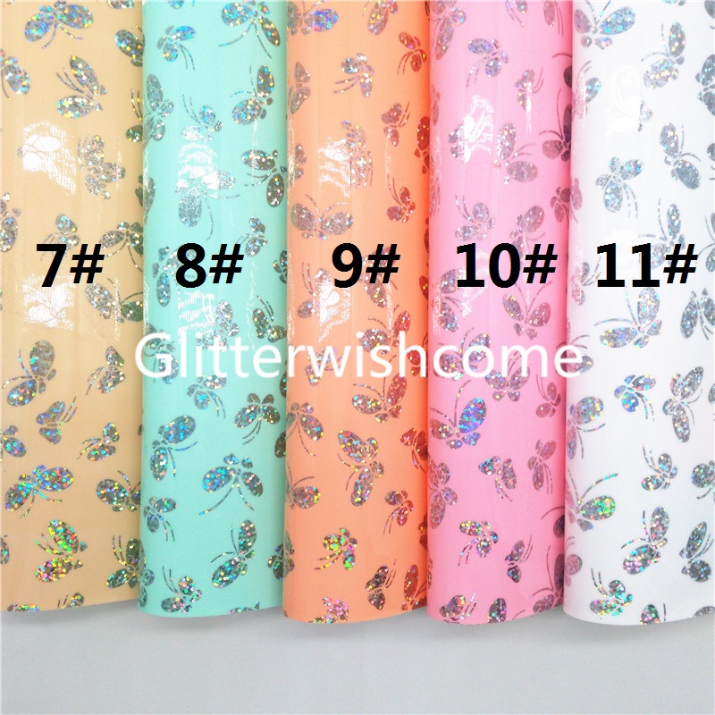 Glitterwishcome 21X29CM A4 Size Iridescent Butterfly Printed Synthetic Leather, Faux Leather Fabrich Sheets for Bows GM929B
