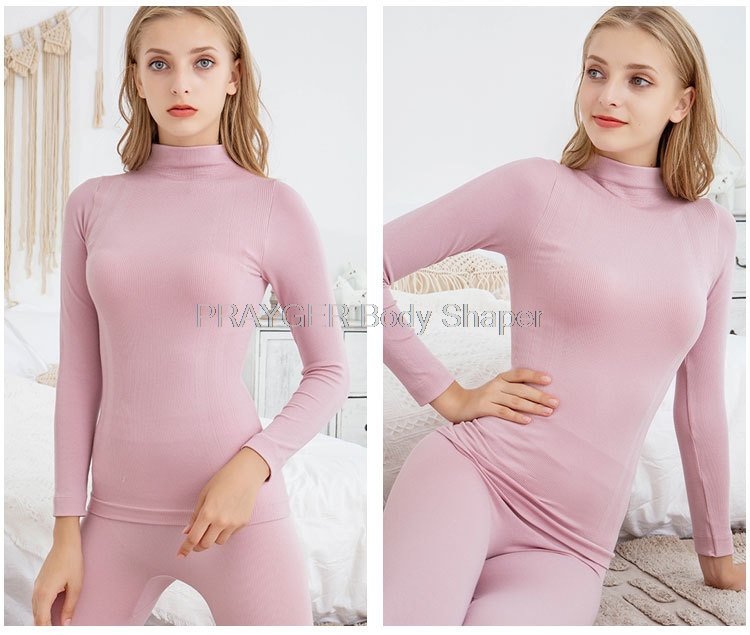 Solid Color Slim Women's Thermal Underwear Set Winter Turtleneck Cotton Long Johns Female Second Skin Thermo Clothing