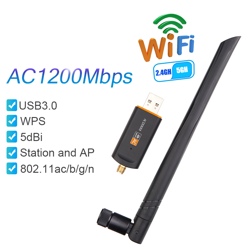 AC1200Mbps USB3.0 Wifi Adapter RTL8812CU IEEE802.11ac Dual Band 5GHz 2.4GHz Wireless Network Card Wifi Dongle With 5DB WPS/AP