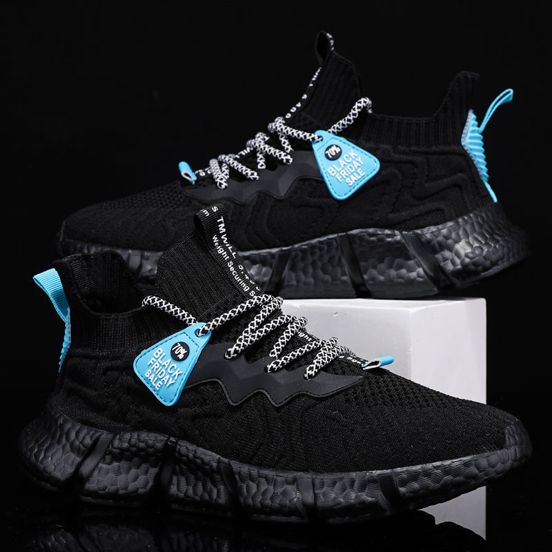 Hot Style New Mesh Men Sneakers Knit Upper Casual Breathable Lightweight Sock Shoes Thick Sole Fashion SolidColor Walking Shoes