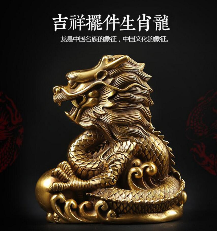 Copper Statue Pure copper dragon ornaments, twelve Chinese zodiac animals, dragon and green dragon ornaments, household crafts o