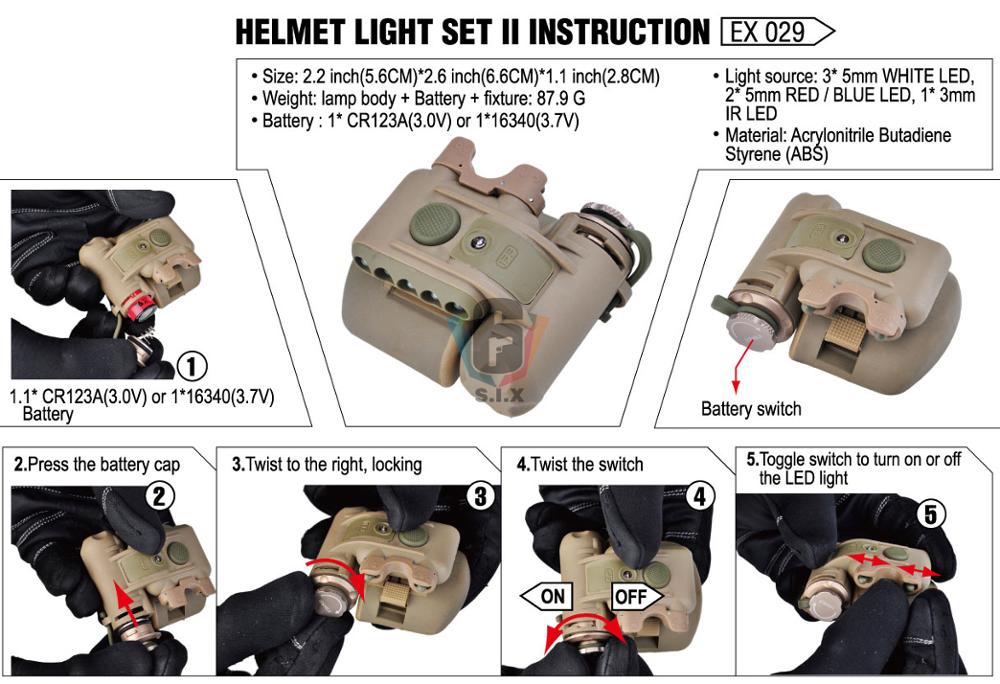 Tactical Softair Helmet Light Set GEN 2 White Red IR Light Fast Helmet Flashlight GEN II Accessories Helmet Led GEN TWO