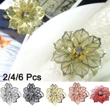 2/4/6Pcs Napkin Rings with Hollow Flower for Wedding Banquet Dinner Party Birthdays Family Gatherings Table Decor Napkin Holder