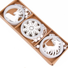 3PCS/lot Creative White Deer/Snowflake Wooden Pendants Christmas Tree Ornaments Decorations Xmas Wood Crafts Home Party Supplies