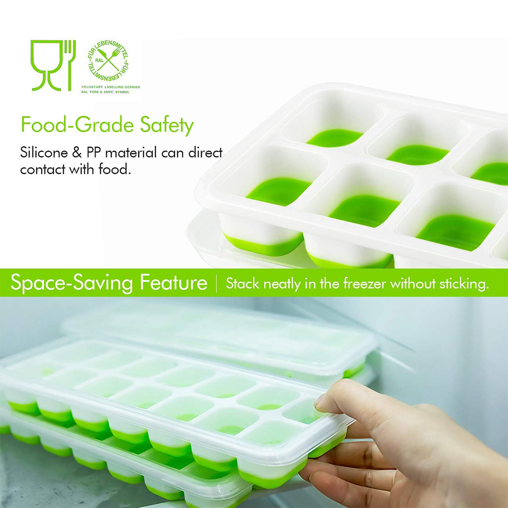 BPA Free Ice Cube Tray 14 Cubes Silicone Ice Cube Maker Mold For Ice Cream Party Whiskey Cocktail Cold Drink