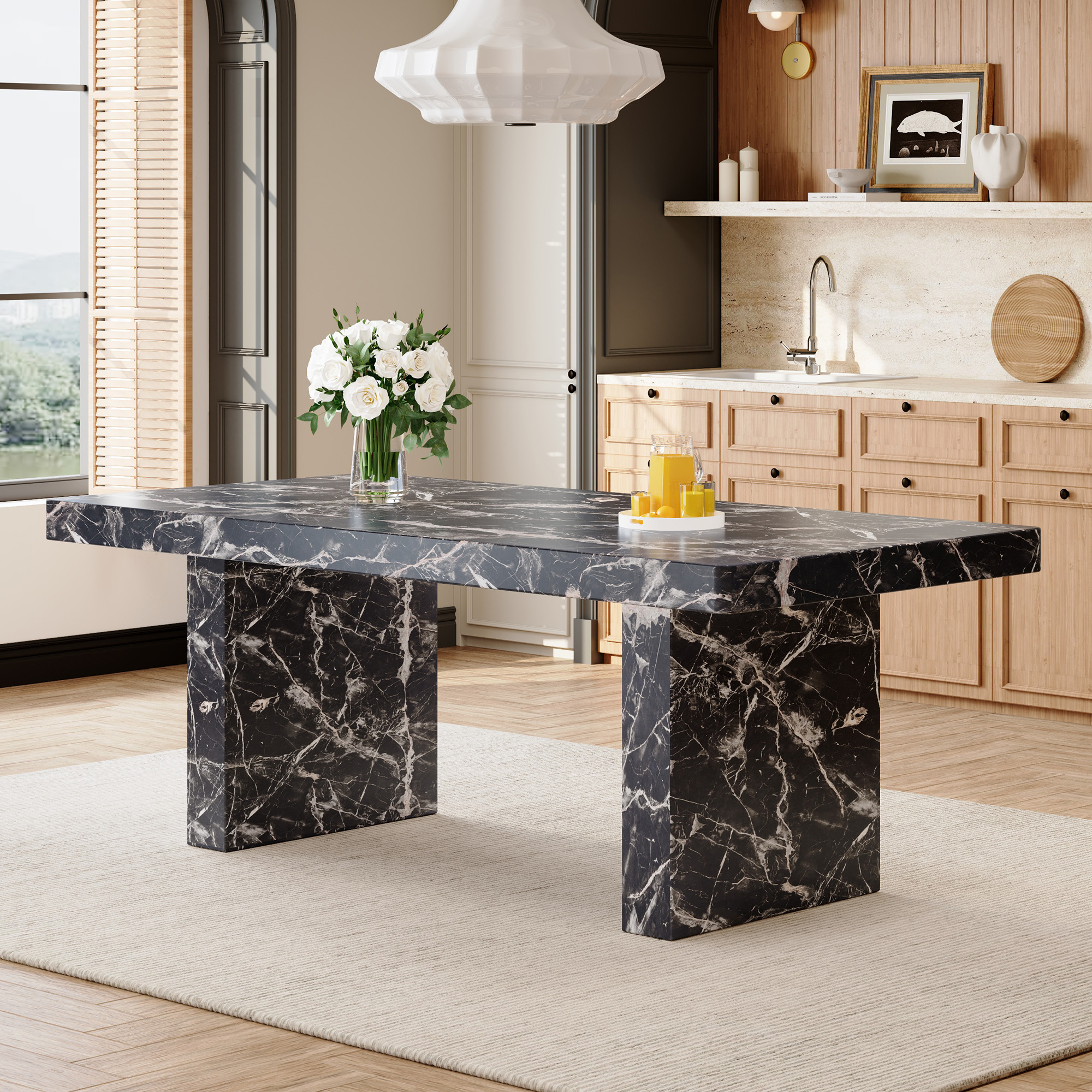 Luxurious Marble Pattern MDF Dining Table