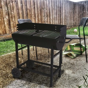 Outdoor Smoker Square Large Charcoal Trolley BBQ Grill