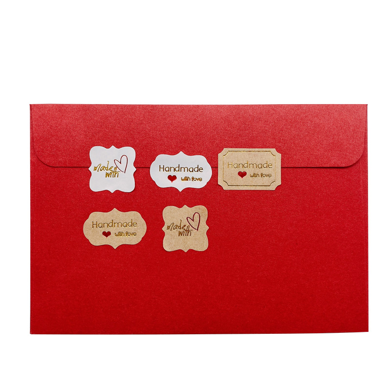 120Pcs/lot Cute Tricolor polygon handmade with love kraft Sealing Sticker DIY Gift Cake Baking packaging Label