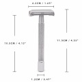 Qshave Double Edge Safety Razor Classic Safety Razor silver color Long Handle Butterfly Open, 1 Handle & 5 blades