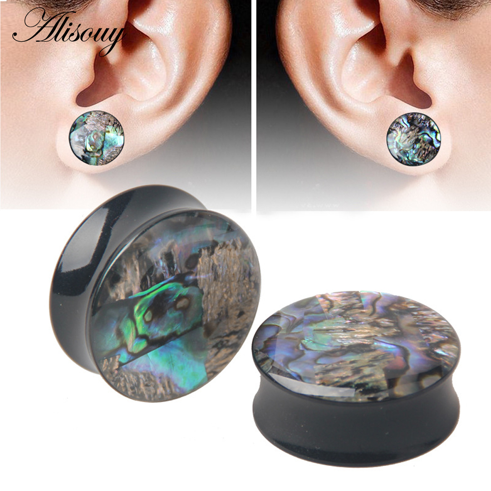 2PCS Punk Acrylic Ear Tunnel Plugs Shellhard Abalone Shell Wood Ear Gauges Plugs Body Piercing Jewelry Ear Expander 6mm -25mm