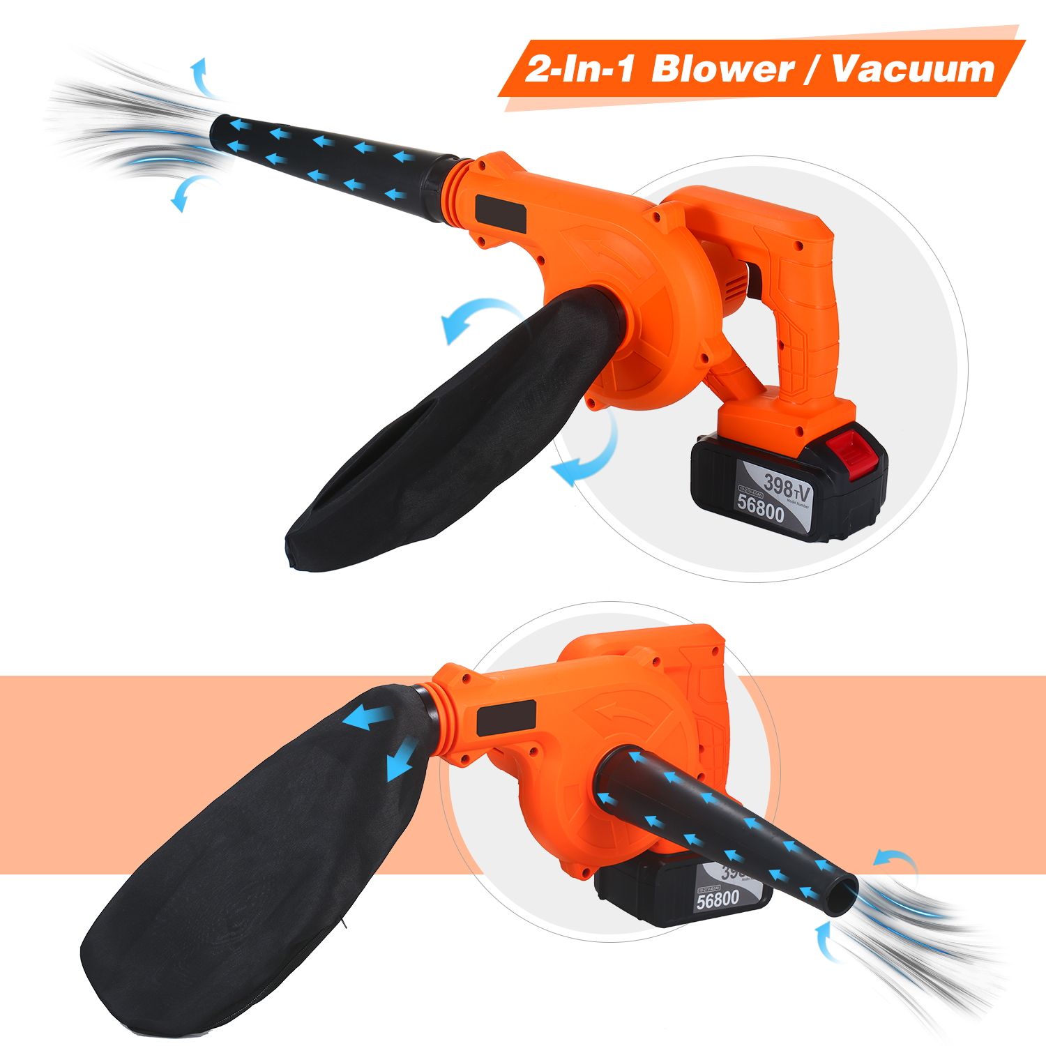 Cordless Leaf Blower Vacuum 21V 4.0 Ah Lithium Battery Powered Electric 2 in 1 Sweeper &amp; Vacuum for Clearing Dust Leaf Snow