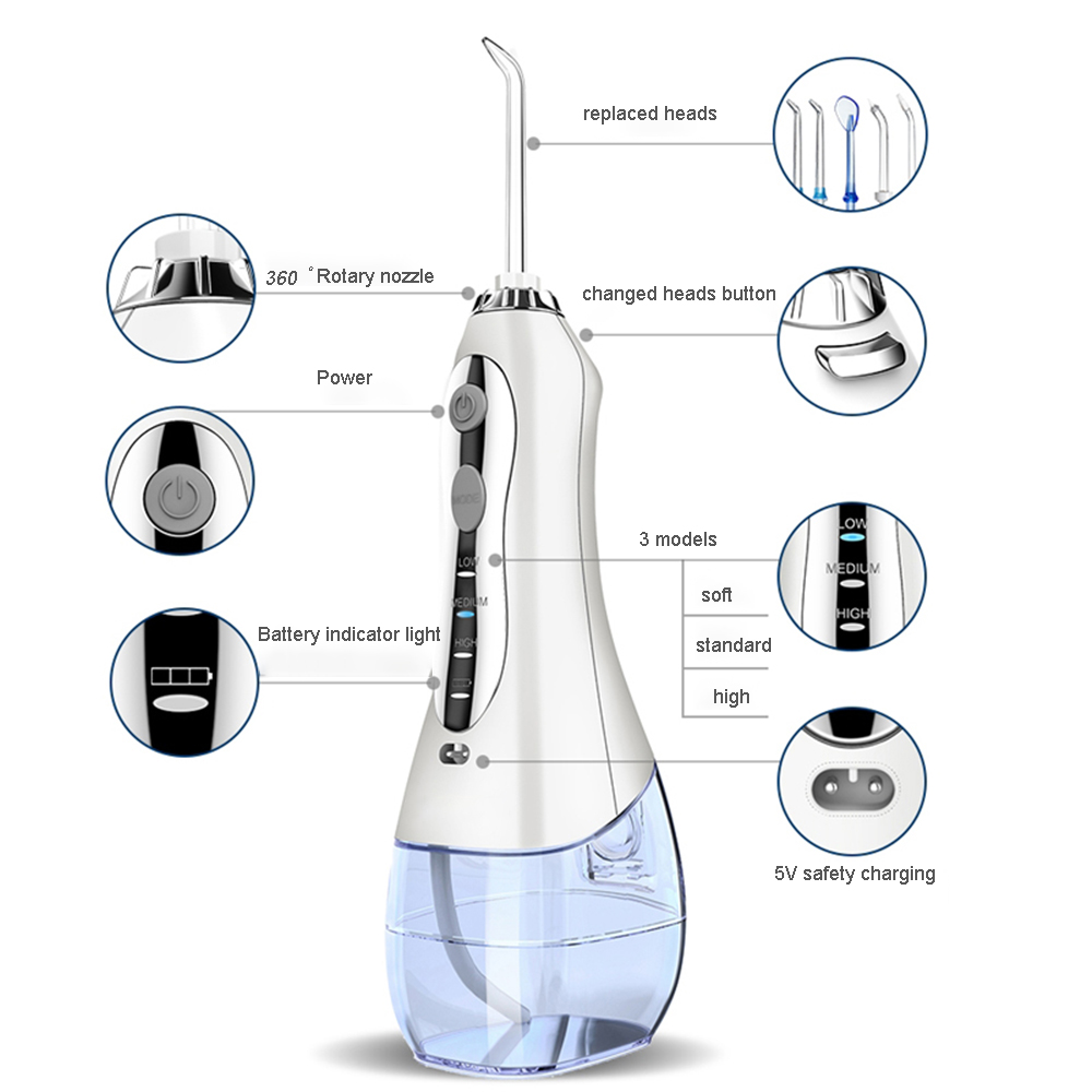 Portable Water Dental Flosser 5 mode Electric Oral Irrigator Water Jet USB Rechargeable Dental Irrigator Teeth Cleaning