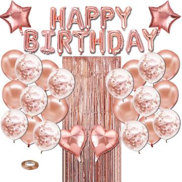 40pcs Rose Gold Latex Curtain Confetti Heart Foil Balloons Decor Love Happy Birthday Party Decoration