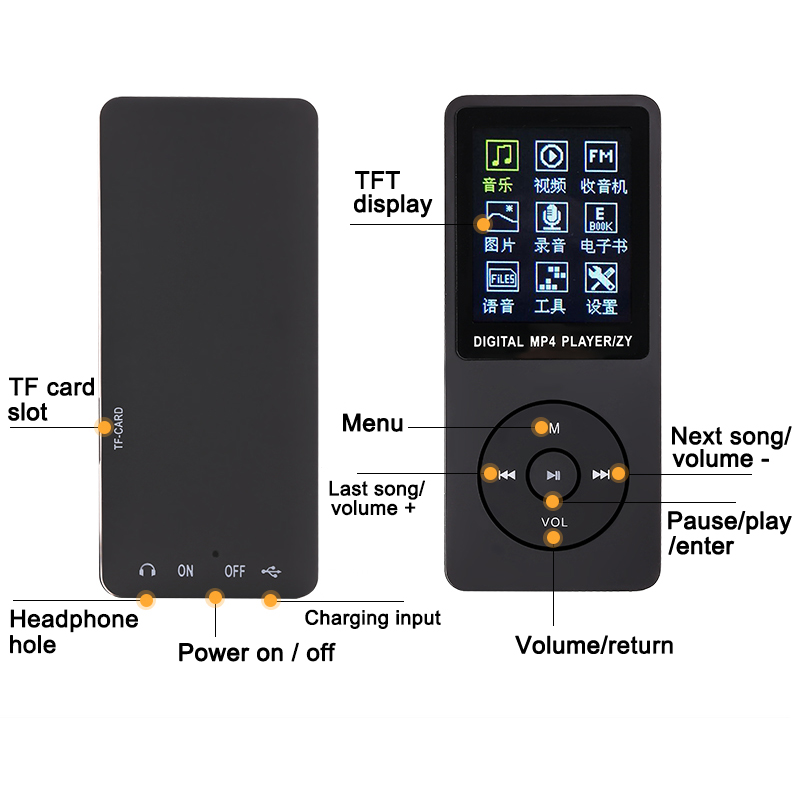 70 Hours Playback MP3 MP4 Lossless Sound Music Player FM Recorder TF Card Portable VH99
