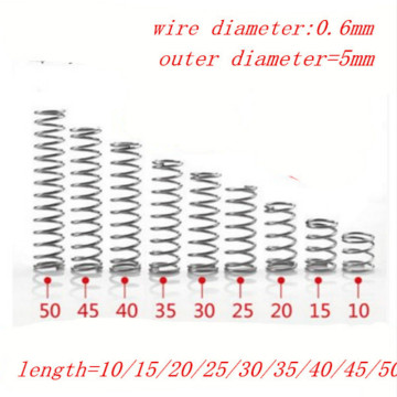 50pcs 0.6mm 0.6x5xL Stainless Steel compression spring. outer diameter 5mm length 5mm to 50mm