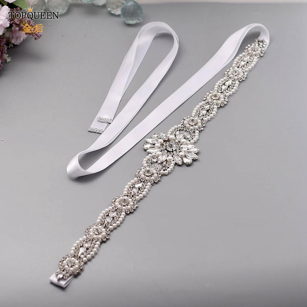 TOPQUEEN S05C Ribbon Rhinestone Belt Bridal Sash Belts Ivory Wedding Belts and Sashes Women Formal Belt Party Belt Silver Belt