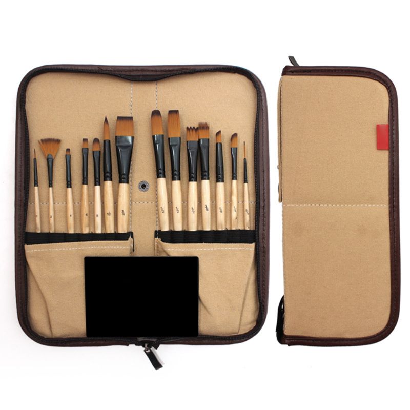 14pcs Paint Brushes Acrylic Watercolor Brush With Pencil Case Storage Bag for School Artists Painting Drawing