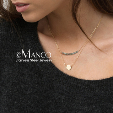 e-Manco Trendy Minimalist stainless steel necklace for women custom letter pendants Choker Necklace sets Jewelry 2 pcs