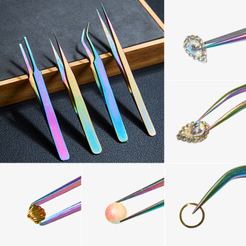 T-TIAO CLUB Chameleon Eyelash Tweezers Stainless Steel Curved Straight Nail Nipper Picker Rhinestone Extensions Eyebrow Tools