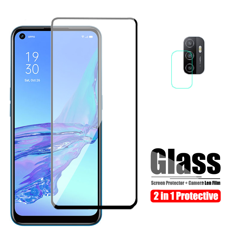 for Oppo A53 Glass Protectve On for Oppo A52 Glass Screen Protector And Camera Len Glas OppoA53 A 53 Protection Film HD Black