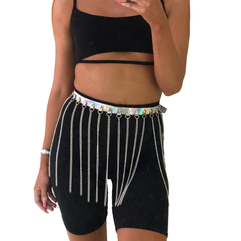 Holographic Leather Waist Skirt Chain Belt Raver Wear Harness Festival Outfits Accessories Body Jewelry