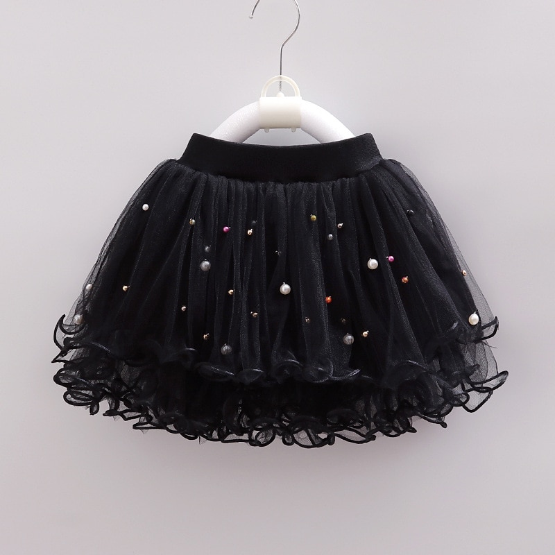 1-12Years Kids Pearl Skirts Girls Mesh Beaded Clothes Children Ruffles Tutu Lace Skirt Girl Dance Princess Party Costumes