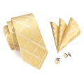 SN-1036 Yellow Floral Tie Hanky Cufflinks Set Men's 100% Silk Gold Ties for men Formal Male Necktie Wedding Party Groom Corbatas