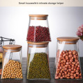 Kitchen Storage Glass Jars Coffee Jar Tea Sugar Bottle Cereals Sealed Tank Household Square With Wooden Lid Containers For Food
