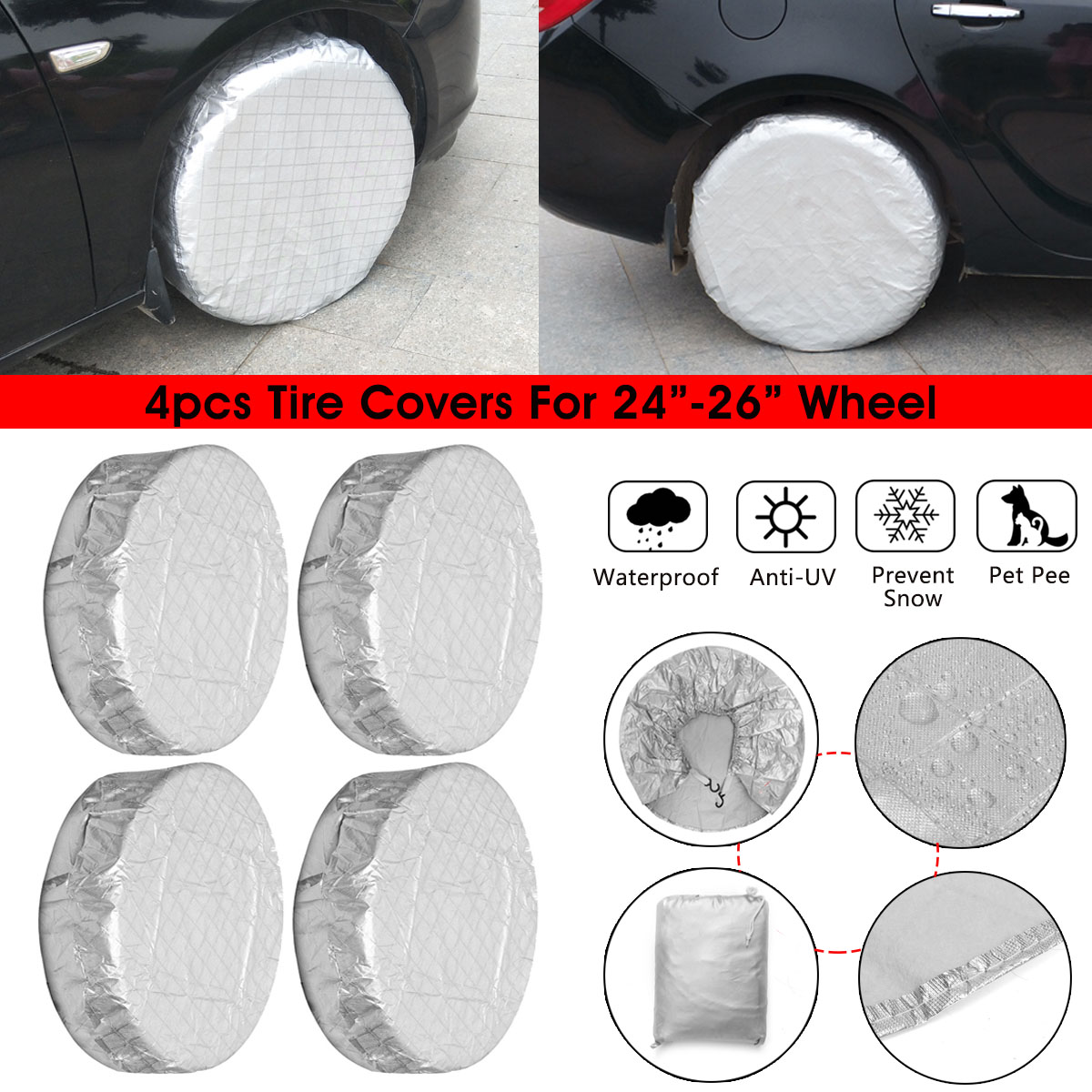 4pcs Car RV Wheel Cover 24"-26"/27''-29"/30-32" Tire Covers Waterproof Dustproof for Camper Motorhome Truck