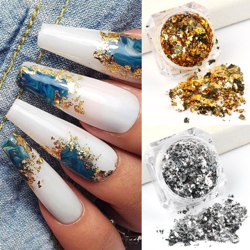 Aluminum Foil Sequins For Nails Gold Silver Irregular Glitter Flakes Mirror Chrome Powder Manicure Winter Decorations LYCB01-08