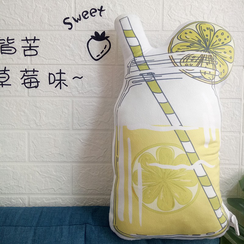 Fruits Juice Milk Coffee Plush Printing Pillow Soft Stuffed Cartoon Drinks Doll Fresh Decor Sofa Pillow Cushion Lemon Kiwi Juice