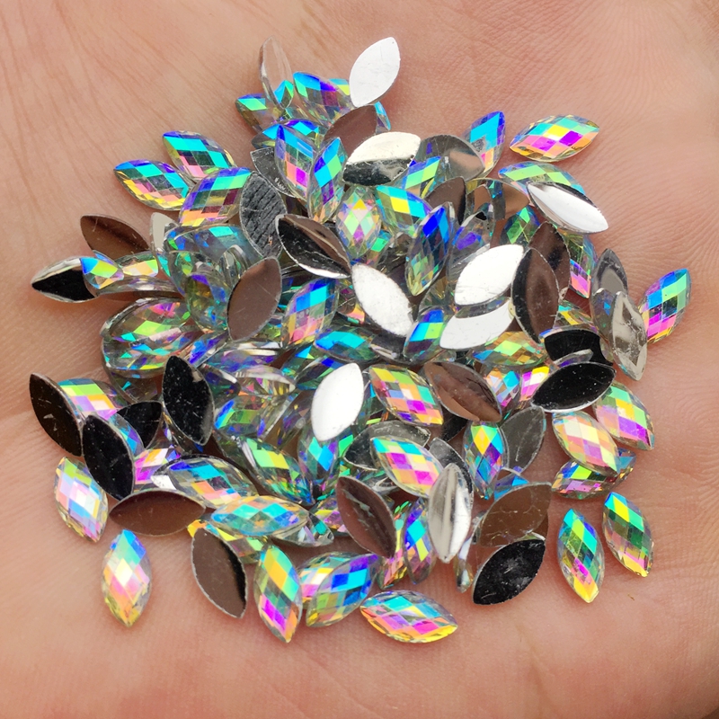 New 4*8mm AB Flatback Rhinestones Crystals Stones Horse Eye resin Strass For DIY Clothes Crafts 200pcs -Z350