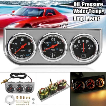 2'' 52mm 3 In 1 Car Gauge Voltage Water Temperature Oil Pressure Gauges Set With Panel 12V Universal Car Meters Triple Dashboard