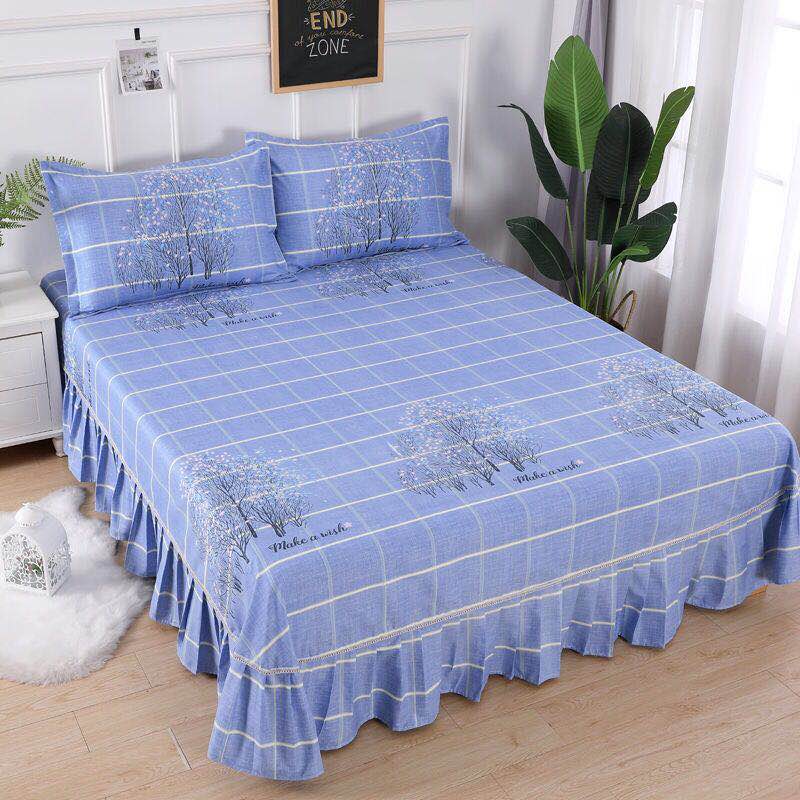 2020 Brand 100% Cotton with Lace Bed Sheet + 2pcs Pillow case Bedding Set Bedding 3 piece set pastoral / fashion plaid sheets