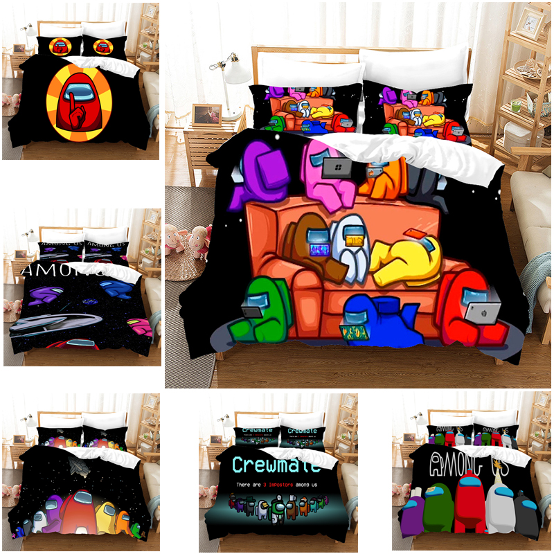 Fashion 3D Digital Printed Among Us Cartoon 2/3pc Quilt Cover Pillowcase Comforter Bedding Sets Double Cover Quilt Bedding