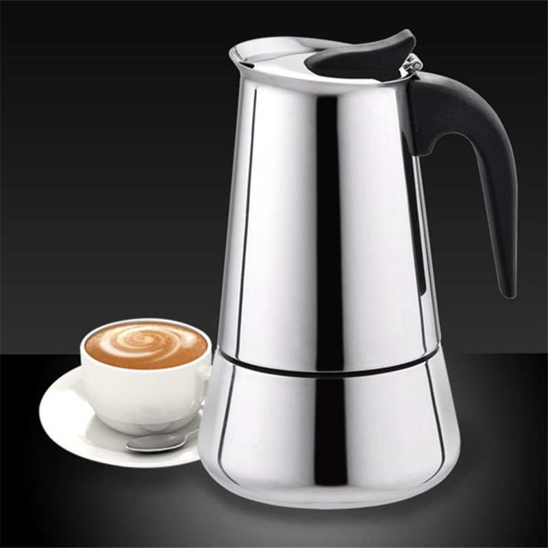 European Style Espresso Maker Moka Coffee Pot Stainless Steel304 Latte Percolator With 12Cups/600 Milliliter Cappuccino Cafe Pot