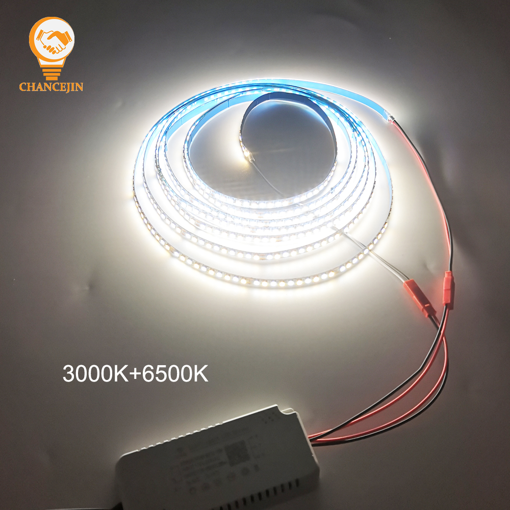 3 meters 2835 200D dual colors LED strip for repairing chandeliers, 3000K+6500K LED ribbon (51-60W)X2colors for indoor lighting