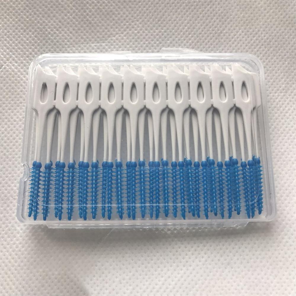 40 Transparent Boxes Interdental Brush Elastic Massage Soft Rubber Toothpick Dual Use Oral Care Cleaning