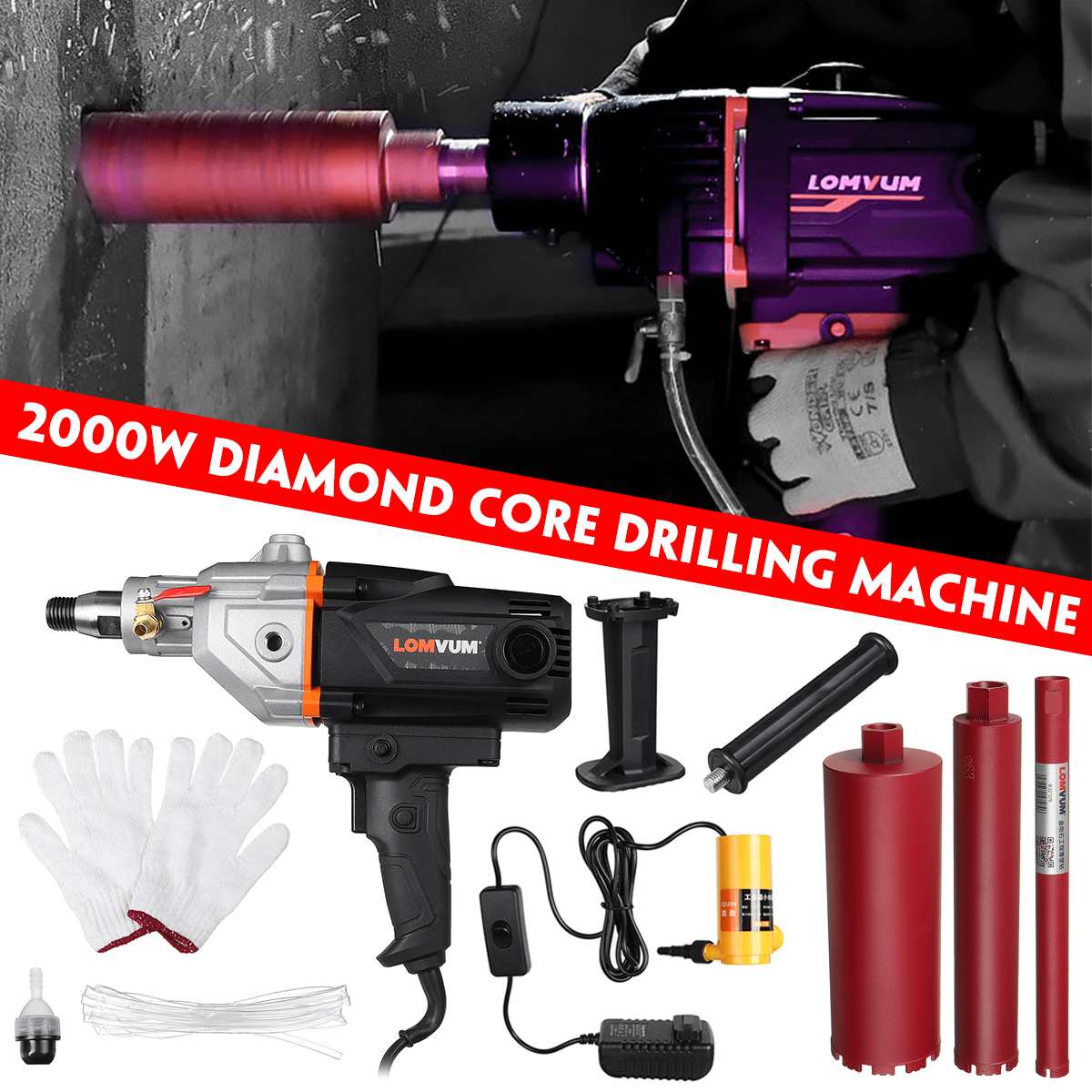 2000W 180mm High power Electric Drills Diamond Core Electric Drilling Machine Handheld Concrete Core Drill Machine Water Pump