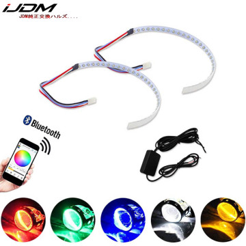 Bluetooth Wireless Remote Control 15-SMD RGB LED Demon Eye Halo Ring Kit For Headlight Projectors or 2.5