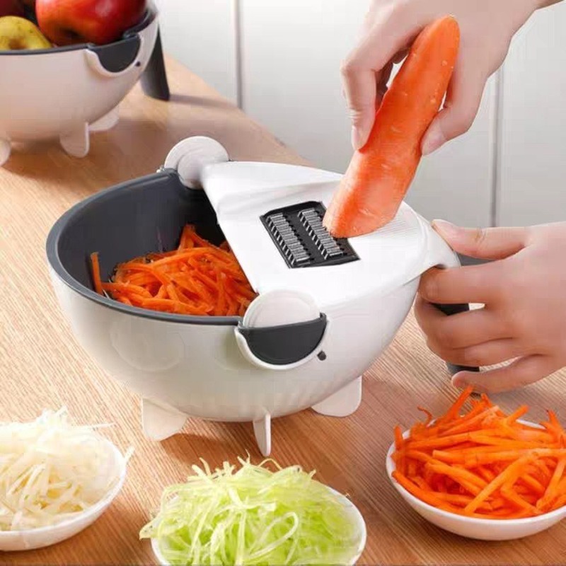 Multi Manual Slicer Rotate Vegetable Cutter with Drain Basket Multi-function Kitchen Veggie Shredder Grater Slicer Peeler Wy333