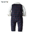 Top and Top Fashion Baby Boy Clothing Set Newborn Gentleman Suit White Bowtie Shirt+Vest+Pants Toddler Plaid Casual 3Pcs Outfits