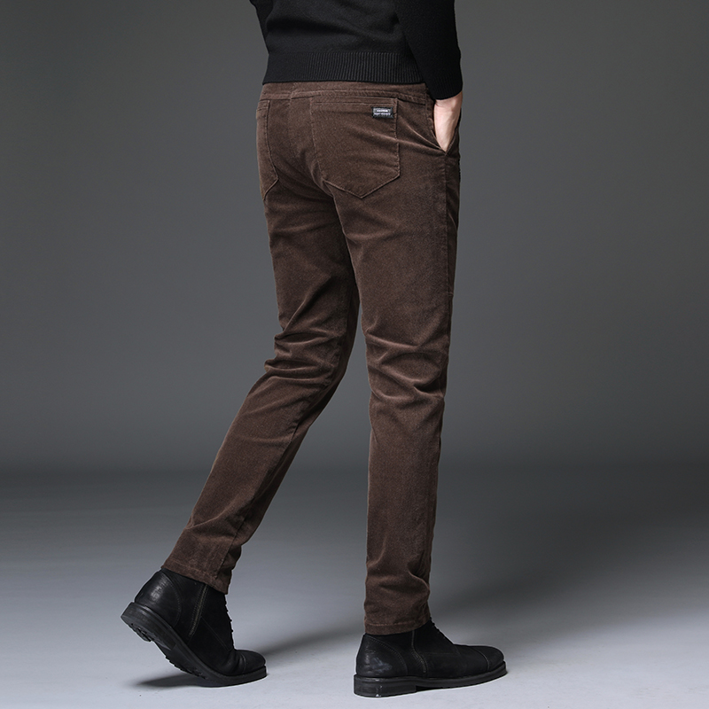 Jantour Corduroy Pants Men Winter Thick Velvet Men's Pants Fleece Stretch Work Fashion Brand Clothing Business Casual Trousers