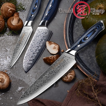 GRANDSHARP 3pcs Damascus Knife Set 67 Layers Japanese Damascus Steel vg10 Chef Santoku Utility Kitchen Knives Pro Tools NEW