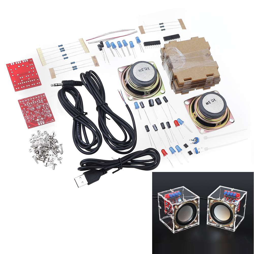 1 pair DIY 3W Electronic Speaker Box Horn Production Kit with Transparent Shell 2.36inch Mini Computer Audio Electronics DIY Kit