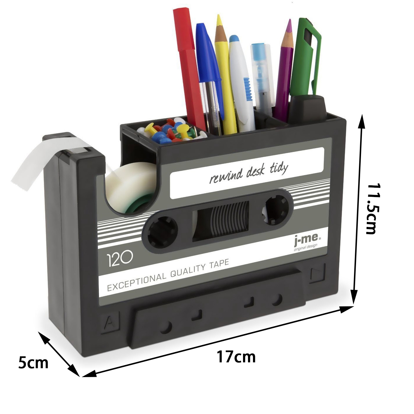 2 in 1 Cassette Tape Dispenser Pen Holder Vase Pencil Pot Stationery Desk Tidy Container Office Stationery Supplier Gift(black)