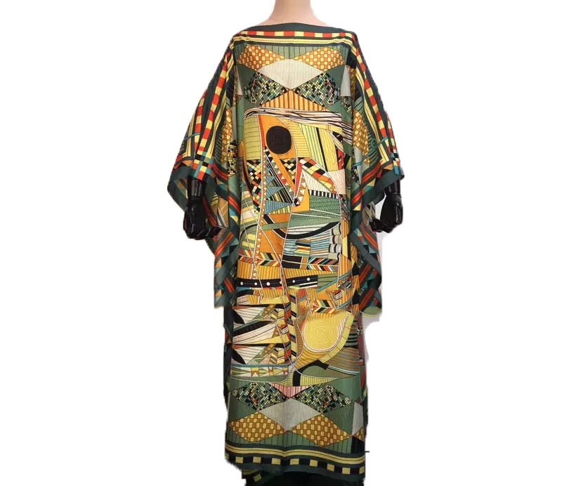 Fashionable Summer Holiday Batwing Sleeve Maxi Robe Oversize Kaftan Dashiki Floral Beach Long Dress kaftan silk dress